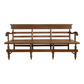 Antique Primitive Plank Seat Windsor Style Bench For Sale