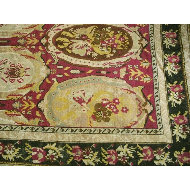 Remarkable Red-Ruby Background Color With Black Border and Medallion/Crest Design Antique Caucasian Karabagh Rug For Sale - Image 4 of 12