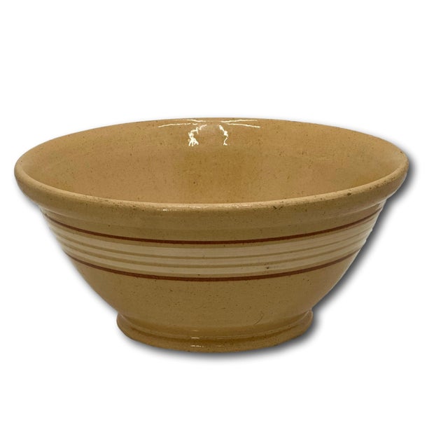 Goldenrod Nice Antique 10 Inch Cream & Brown Color Banded Yellow Ware Kitchen Batter Mixing Bowl Circa Late 1800s For Sale - Image 8 of 15