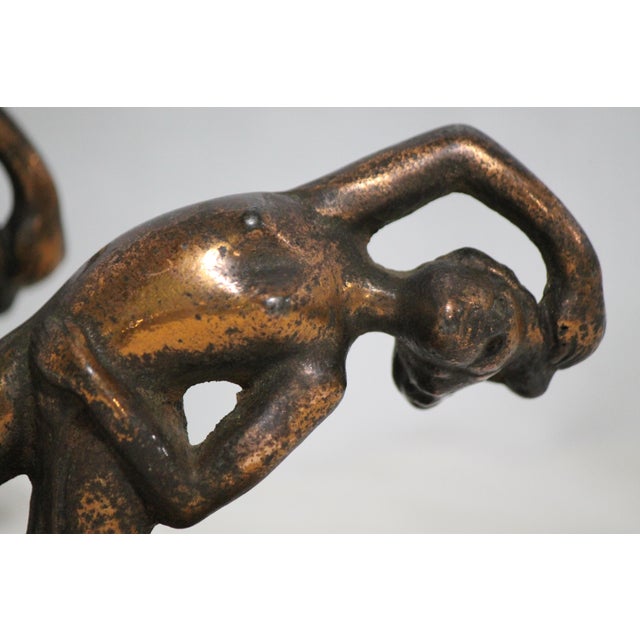 Fantastic and Rare 1920s Cast Iron Art Nouveau Nude Woman Book Ends For Sale - Image 6 of 11