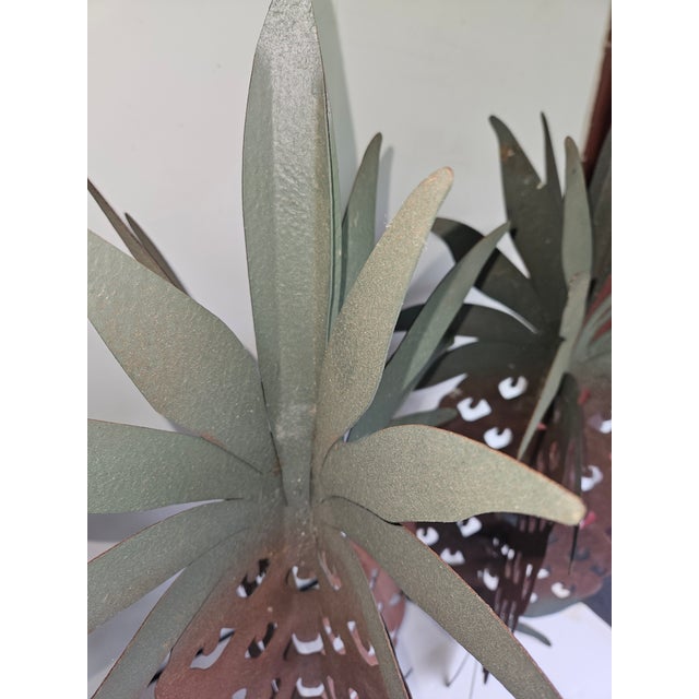 American Folk Art Large Cut Metal Painted Tole Pineapples - A Pair For Sale - Image 3 of 6