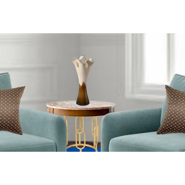 Art Glass Brown White Looped Rim Vase For Sale - Image 9 of 18