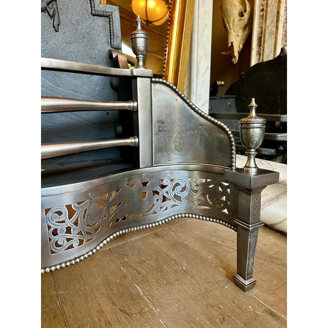 Blue Antique English Georgian Polished Steel Dog Fire Grate, 1850s For Sale - Image 8 of 9