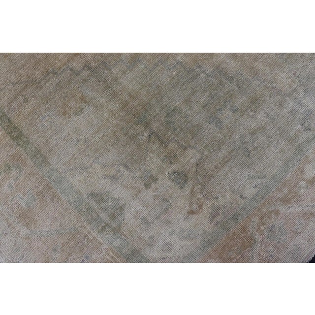 Light Color Oushak Vintage Rug With Pastel Colors in Tan, Green, Butter Yellow and Taupe For Sale - Image 11 of 13