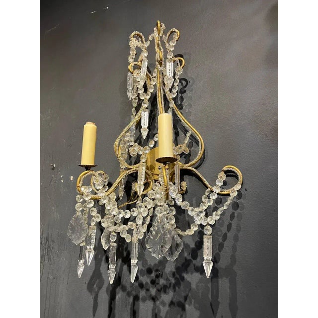 1940s Beaded Crystal Sconces - A Pair For Sale In New York - Image 6 of 11