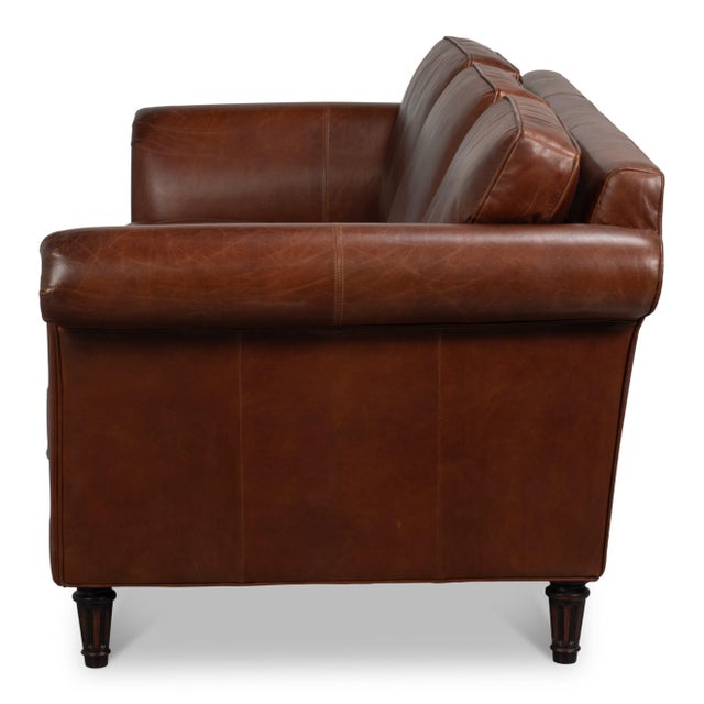 English English Rolled Arm Leather Sofa in Chestnut Brown For Sale - Image 3 of 9