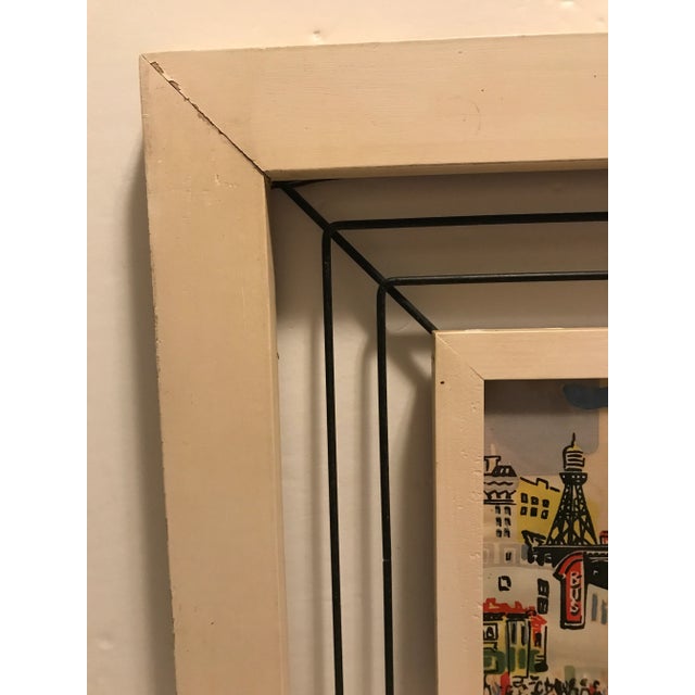 Off-white Mid 20th Century Mid-Century Modern Illustration Depicting the Marshall Field & Company Clock/Street Scene in Chicago by David, Framed For Sale - Image 8 of 12