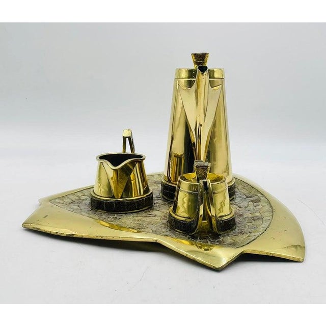 Mexican 1960s Mexican Modernism Coffee Set in Solid Brass & Glass by Salvador Teran, Signed - Set of 4 For Sale - Image 3 of 18