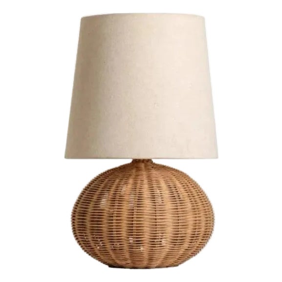 Wicker Spherical Base Fabric Table Lamp | Chairish