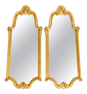 Antique Giltwood Frame Hanging Wall Mirror - a Pair