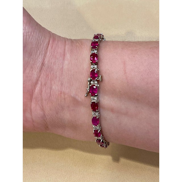 11 Ct Oval Rubies and Diamond Tennis Bracelet 14 Karat Yellow Gold For Sale - Image 13 of 18