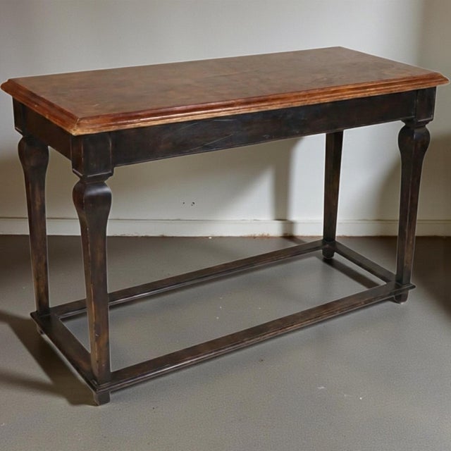 Rustic European Rustic French Louis XV Style Pine Console Table W/ Leather Top For Sale - Image 3 of 5