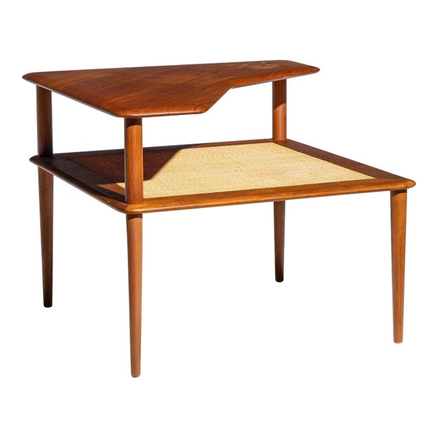 Peter Hvidt for France and Son Mid Century Danish Teak and Rattan Corner Table For Sale