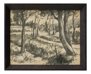 R. Duran Font, Spanish Landscape, 1980s, Pencil Drawing, Framed
