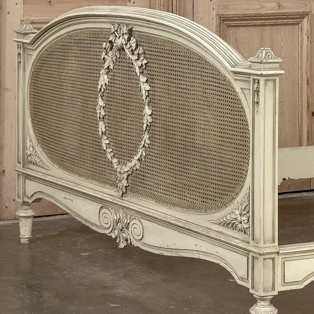 Wood 19th Century French Louis XVI Painted Queen Bed With Caning For Sale - Image 7 of 18