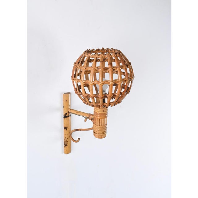 Mid-Century Rattan Lantern Sconce attributed to Louis Sognot, 1960s For Sale - Image 10 of 17
