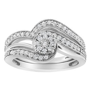 .925 Sterling Silver 1/3ct Cttw Multi-Diamond Bypass Vintage-Style Bridal Set Ring and Band (I-J Color, I3 Clarity) - Size 5 For Sale