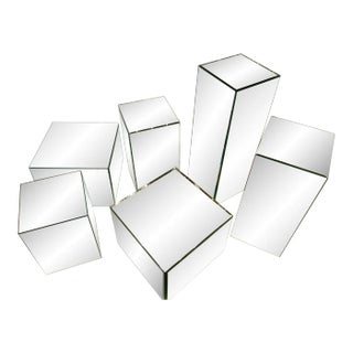 Vintage Mirrored Cubes and Pedestal Towers - Set of 2 For Sale