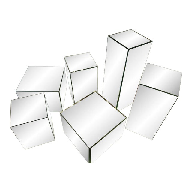Vintage Mirrored Cubes and Pedestal Towers - Set of 2 For Sale