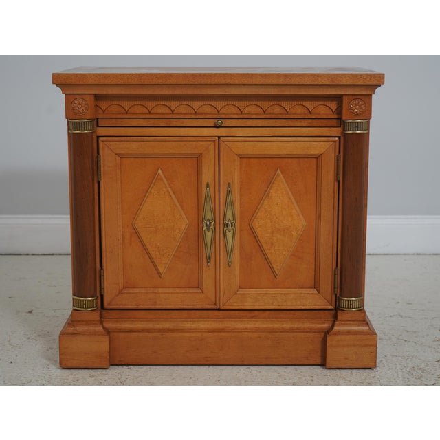 Age: C.1998 Details: Pull Out Slide On Top Nice Satinwood Finish High Quality Construction Column Sides w. Brass Caps...