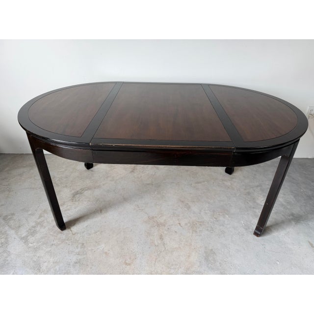 Vintage Asian-Style Black Lacquer Wood Round-to-Oval Extension Dining Table For Sale - Image 12 of 18