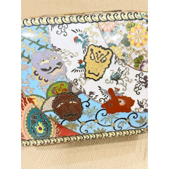 Rare Large Japanese Cloisonne Enamel Theatrical Mythical Mask Box Meiji For Sale In New York - Image 6 of 13