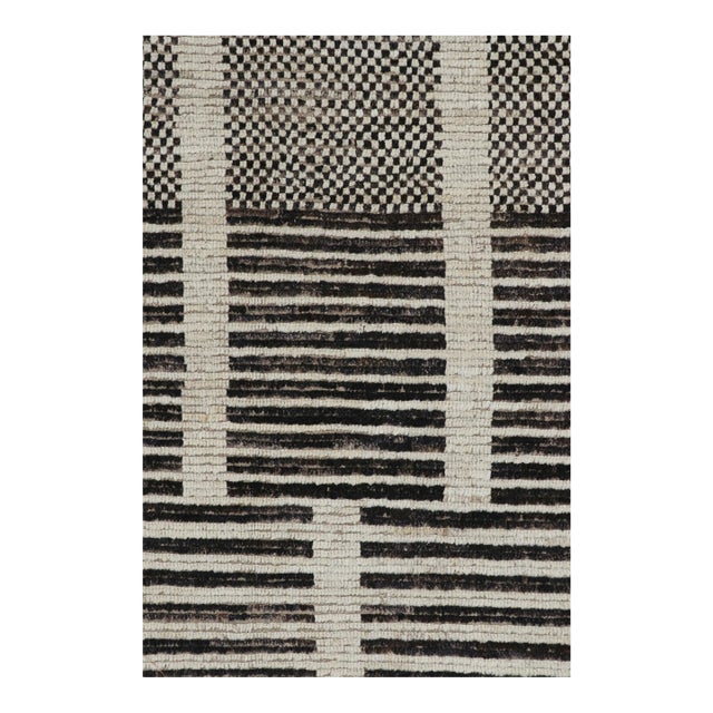 Rug & Kilim’s Textural Kilim in Black and White Stripes and Geometric Patterns For Sale