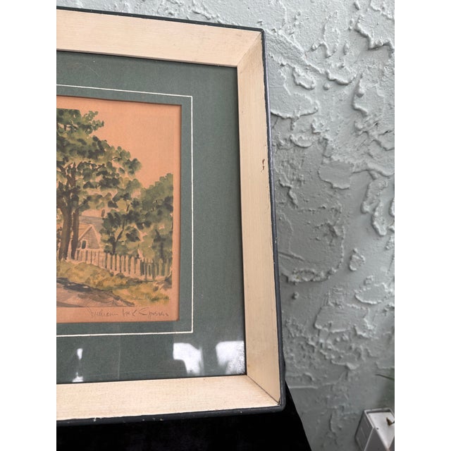Green “Going to Church” – Antique Signed Framed American Watercolor, C. 1917 For Sale - Image 8 of 10