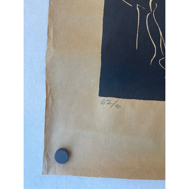 Paper 1970s “Luta" Limited Edition Linocut Print by Belsky, Numbered 62/100, Hand Signed With Fingerprint, Modern Figurative Guitarist Portrait For Sale - Image 7 of 10