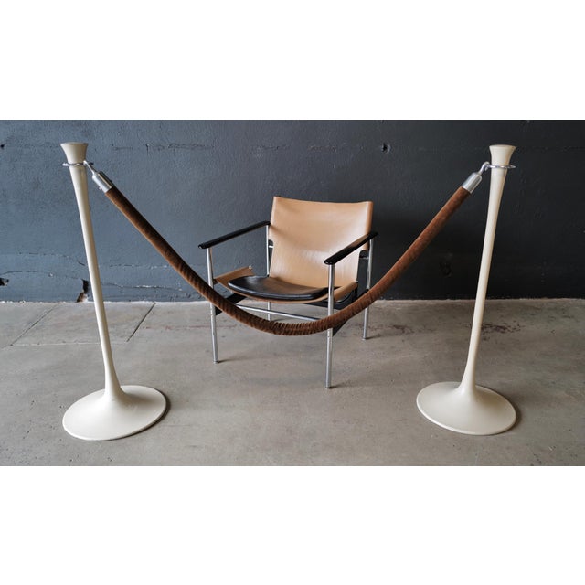 Metal Mid 20th Century Saarinen Style Stanchions with Velvet Rope For Sale - Image 7 of 10