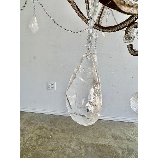 Mid-Century Modern Wrought Iron & Rock Crystal Chandelier For Sale - Image 14 of 14