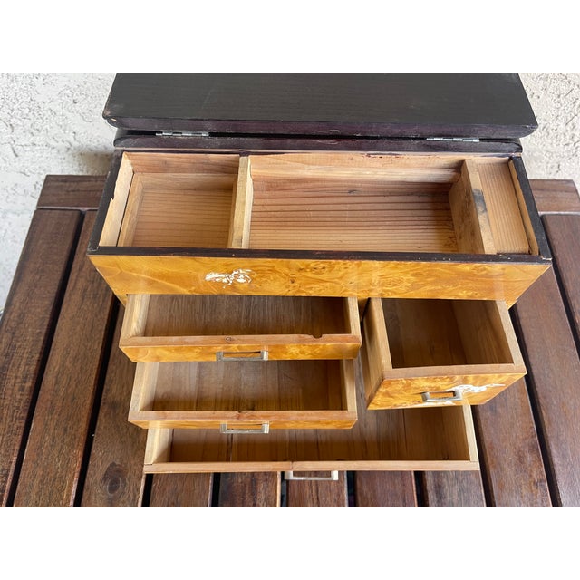 Japanese Antique Japanese Chestnut Black Lacquer Haribako Sewing Jewelry Box For Sale - Image 3 of 7