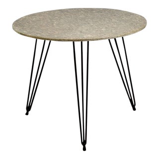 1960s Mid Century Modern Black Iron Round Circular Stone Marble Dining Table For Sale