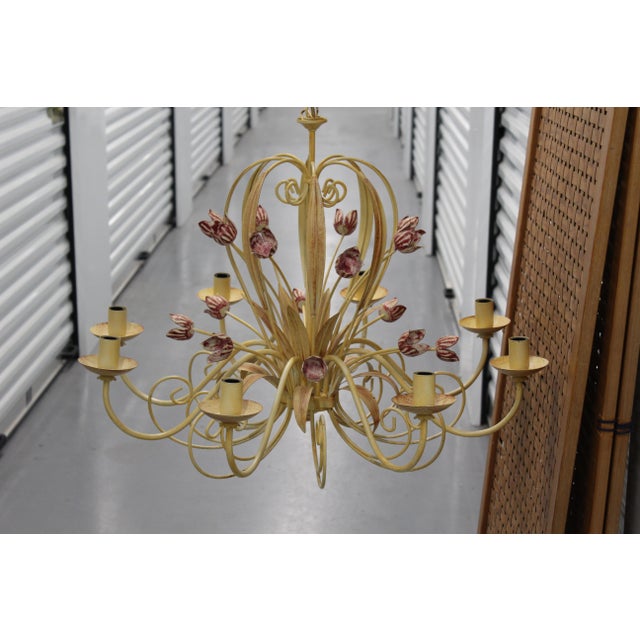 Yellow Metal Floral Chandelier Lighting For Sale - Image 13 of 13