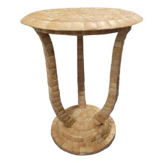 Vintage Maitland Smith Tesselated Tile Encrusted Round Side Occasional Table For Sale