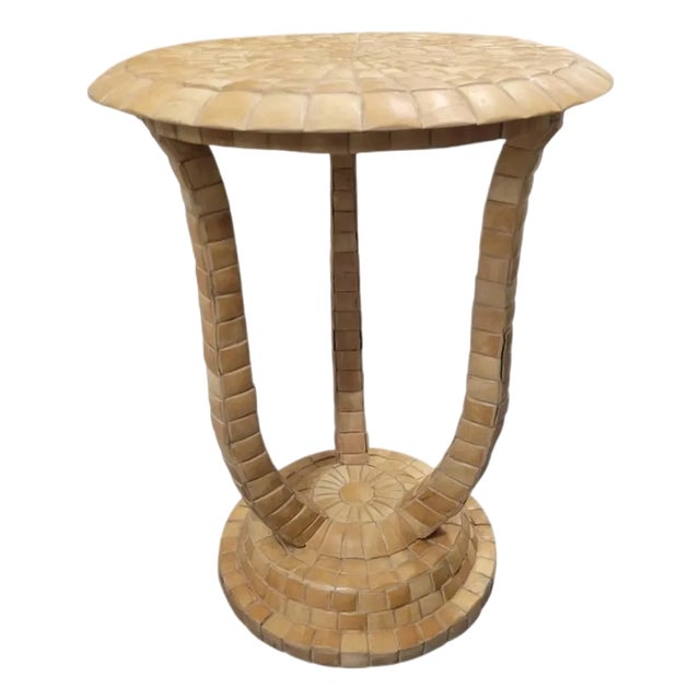 Vintage Maitland Smith Tesselated Tile Encrusted Round Side Occasional Table For Sale