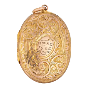 Vintage Art Deco Locket 9k Yellow Gold Chester Hallmarks Pendant Etched Flowers