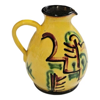 German Art Deco Hand Painted Bauhaus Era Pitcher Edge Vase For Sale