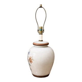 Vintage Chinoiserie Hand Painted Floral Ceramic Ginger Jar Desk Lamp For Sale