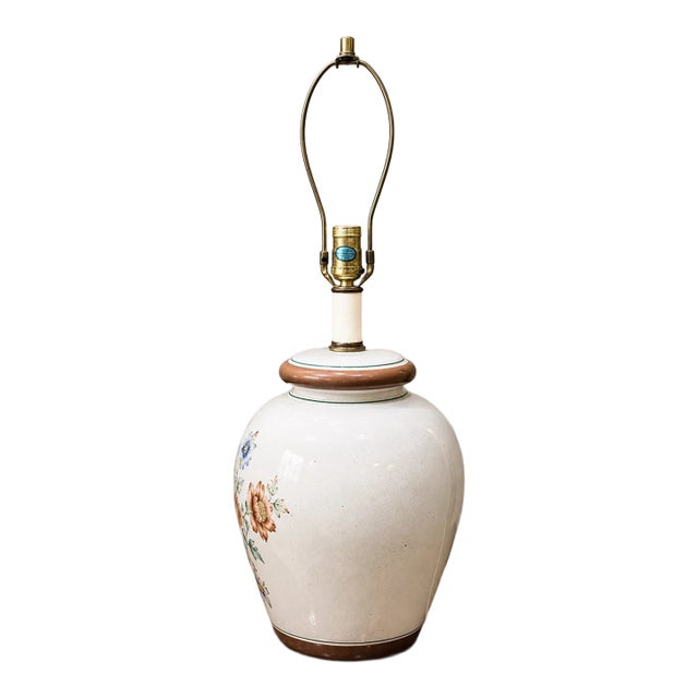 Vintage Chinoiserie Hand Painted Floral Ceramic Ginger Jar Desk Lamp For Sale
