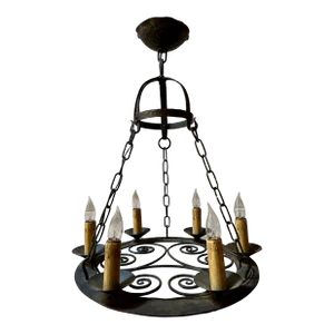 French Art Deco Wrought Iron Light Fixture / Pendent, Circa 1880