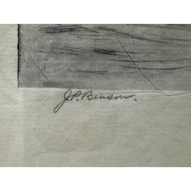 1920s Pair of Signed j.p. Benson Maritime Sailing Ship Etchings in Burl Wood Frames For Sale - Image 9 of 13