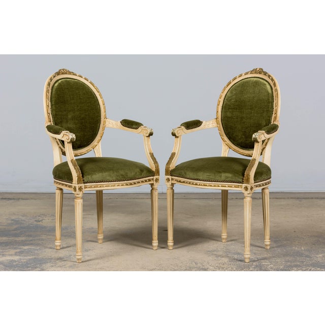 Antique French Louis XVI Style Dining Chairs in Olive Green Velvet - Set of 8 For Sale - Image 14 of 18