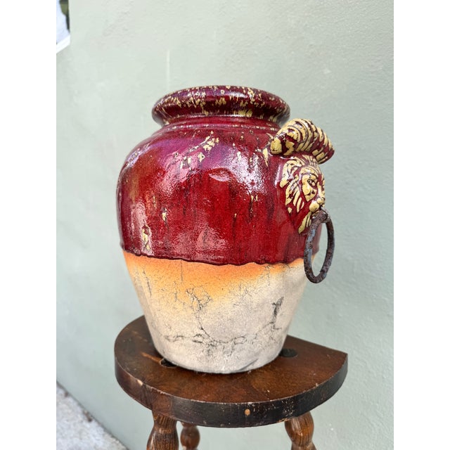 1970s Terracotta Lion-Head Handles Vessel For Sale - Image 5 of 9