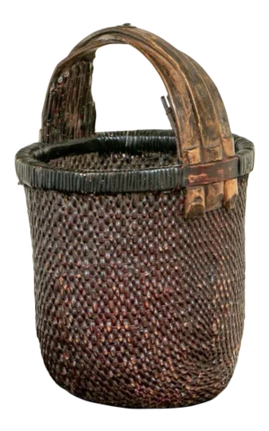 Antique Hand Woven Chinese Rice Gathering Basket