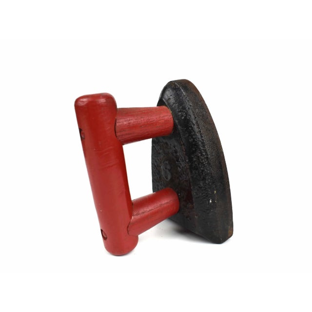 Black Mid 20th Century Cast Iron Stove Top Iron Model Doorstop Paperweight Bookend With Wooden Handle For Sale - Image 8 of 8