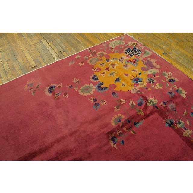 1930s 1930s Pink Blush Floral Modern Antique Chinese Art Deco Rug 8' 9" X 11' 4" Handknotted Wool Carpet For Sale - Image 5 of 6