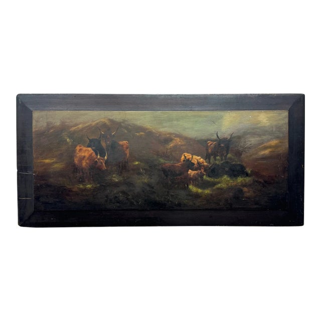 Early 20th Century Landscape Painting With Cattle For Sale