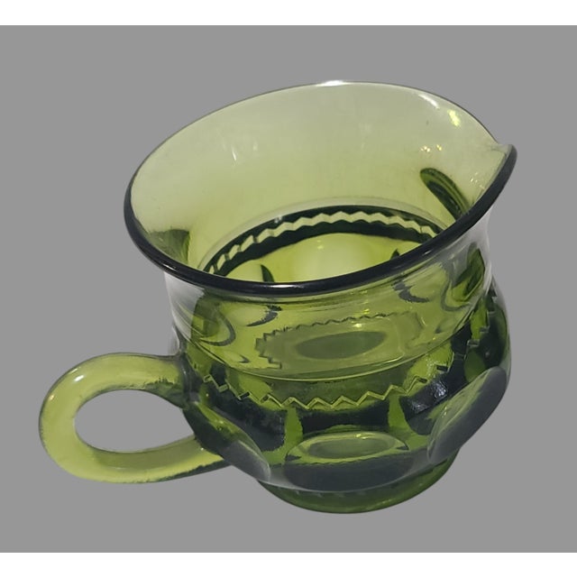 Mid 20th Century Vintage Green Indiana Glass Thumbprint Creamer & Sugar Set- 2 Pieces For Sale - Image 5 of 8