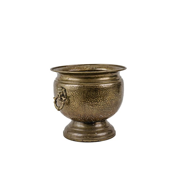 Vintage Hammered Brass Hollywood Regency Cachepot Planter For Sale - Image 4 of 13